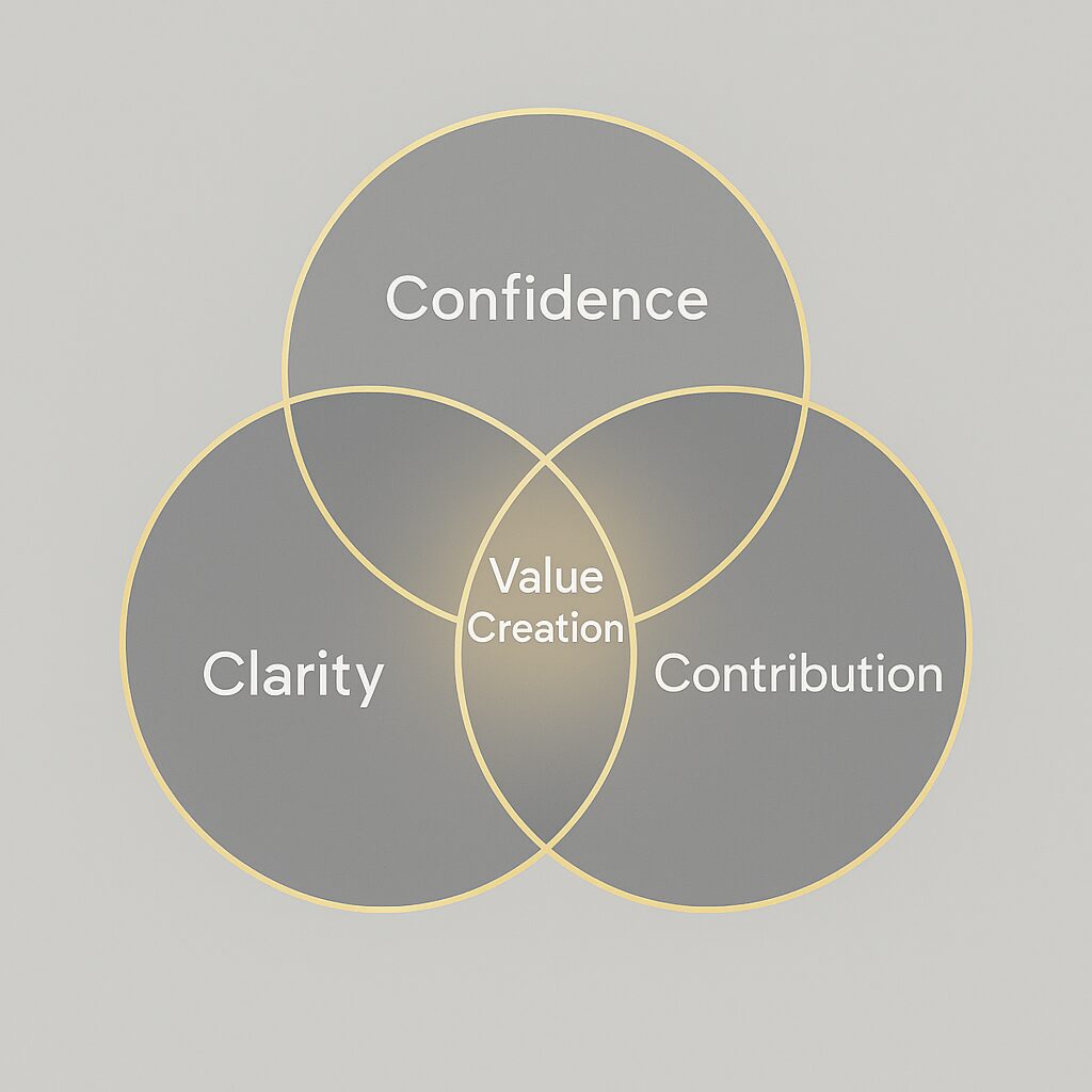 Pyramid showing confidence, clarity, and contribution as foundation of value